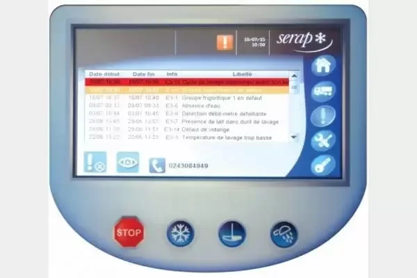 Display eines Serap Milchtankwächters mit einer tabellarischen Auflistung